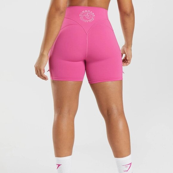 Gymshark Legacy Ruched Tight Pink Adjustable Side Workout Shorts SOLD OUT ONLINE - Picture 2 of 12